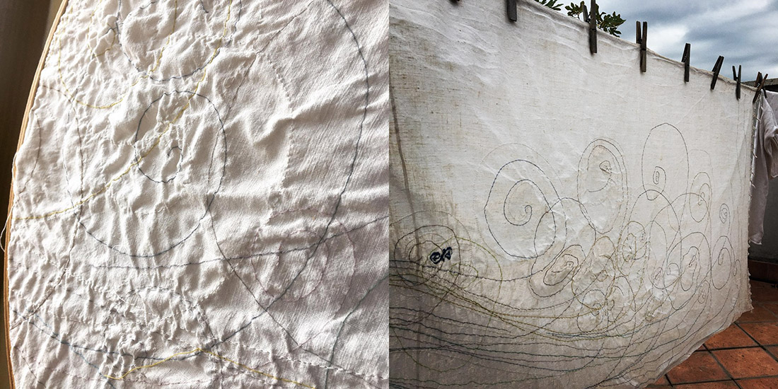 ricamo a mano su asciugamano proveniente da un corredo familiare