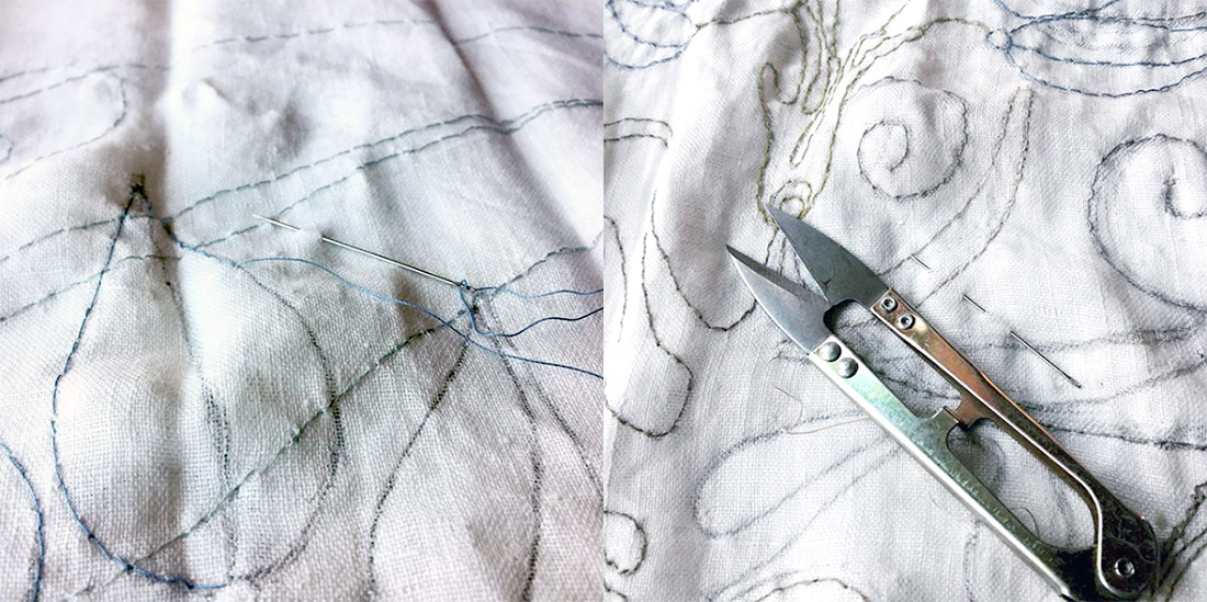 Ricamo su stoffa antica e fragile, progress