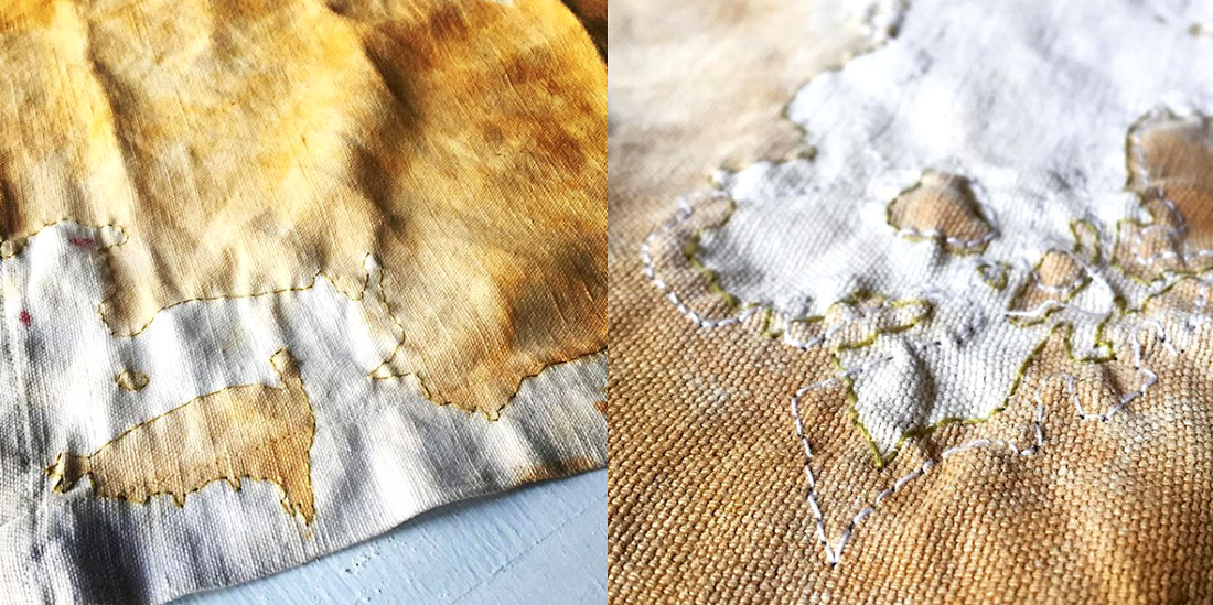 Ricamo a mano su tovagliolo di lino vintage