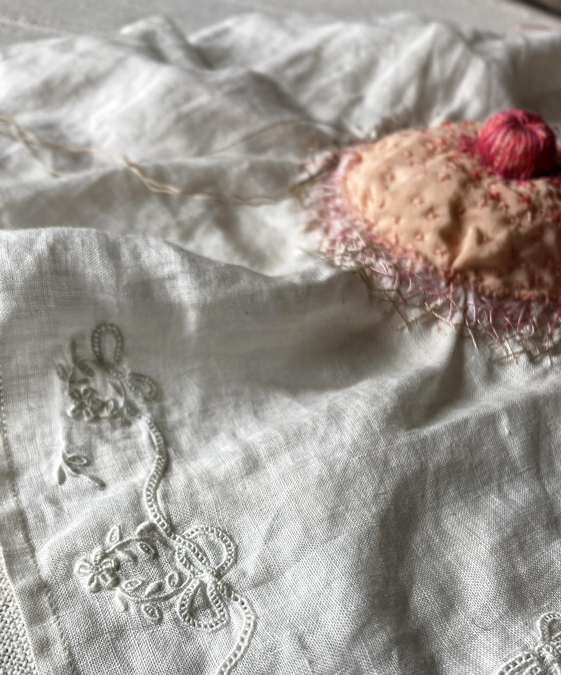 contemporary embroidery art italy, peep show, work in progress