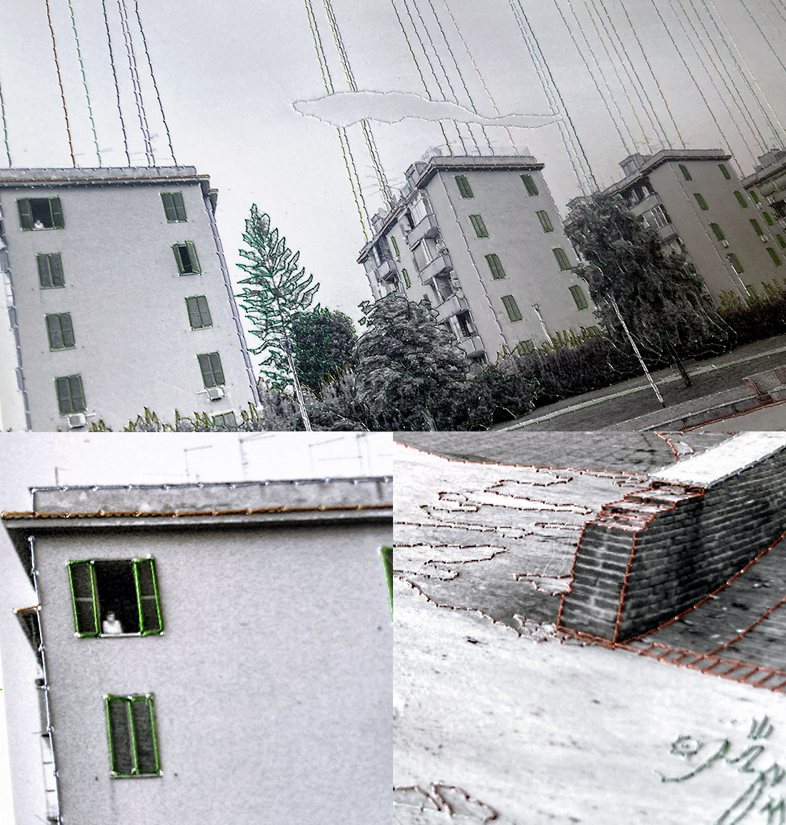 Lavoro in corso: embroidery on photograph ispirato all’entanglement quantistico